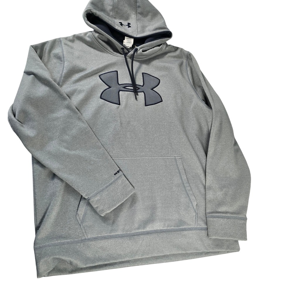 Under Armour Storm ColdGear Hoodie Mens 2XL Gray Navy Logo Pullover 1259632